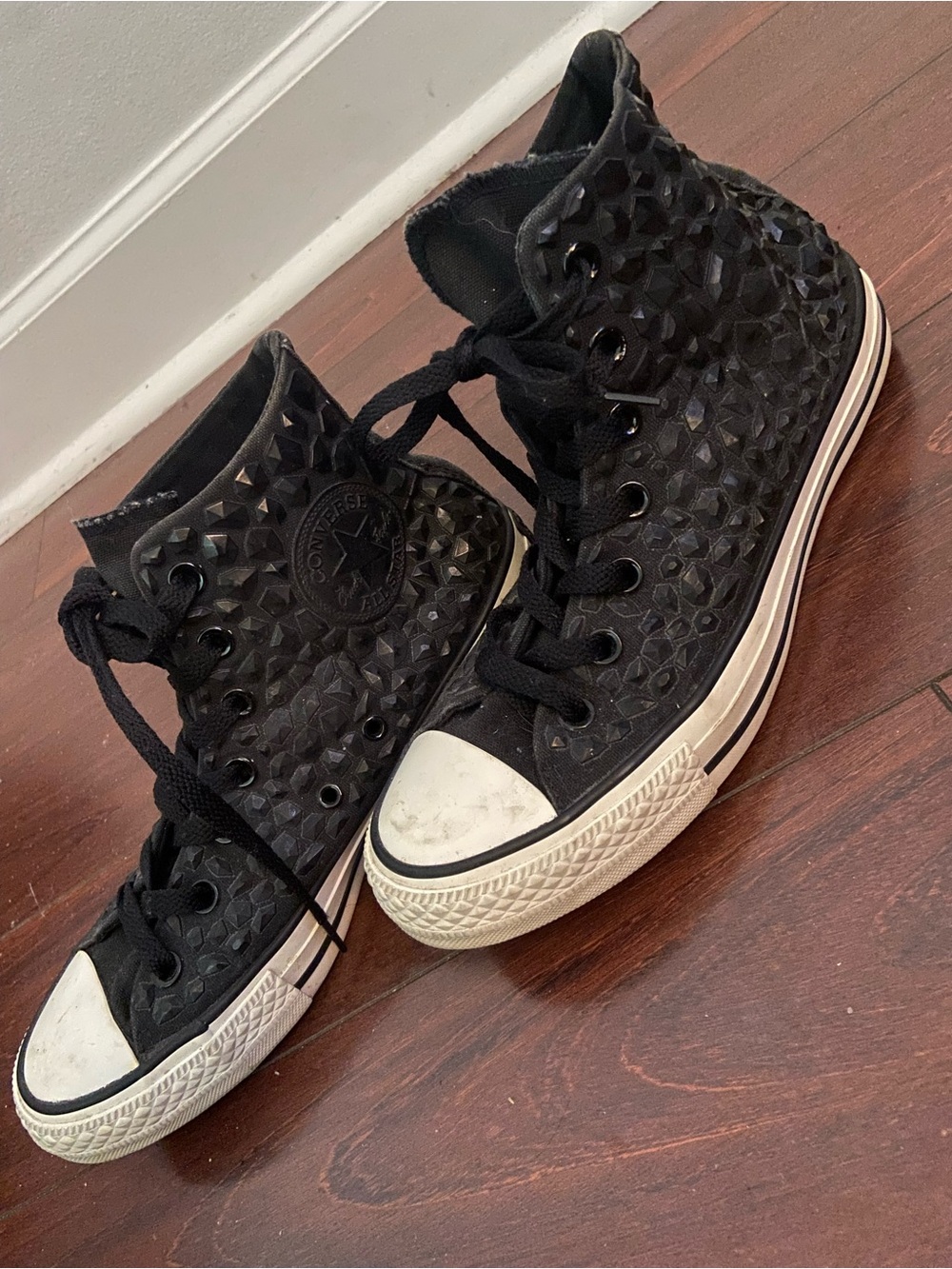 Converse Black Studded High-Top Sneakers with White Toe Cap